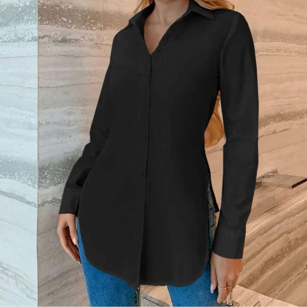 Solid Curved Hem Blouse
